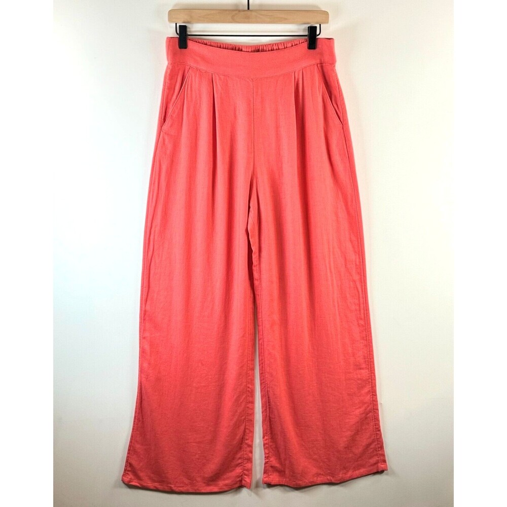 Abercrombie Fitch Women Pants Pink Pleated Linen Ultra Wide Leg Tailored Medium